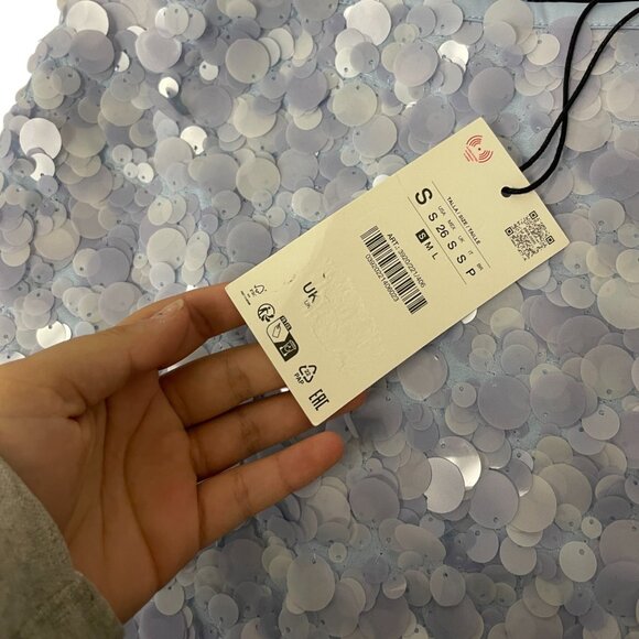 Zara Womens Mini Sequin Skirt Size S Light Blue Short Side Zip 3920/221 NWT - Picture 5 of 16